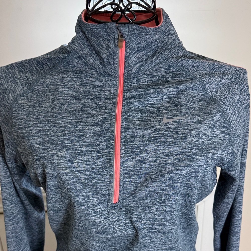 Nike Gray Heather Quarter-Zip Pullover with Coral Zipper